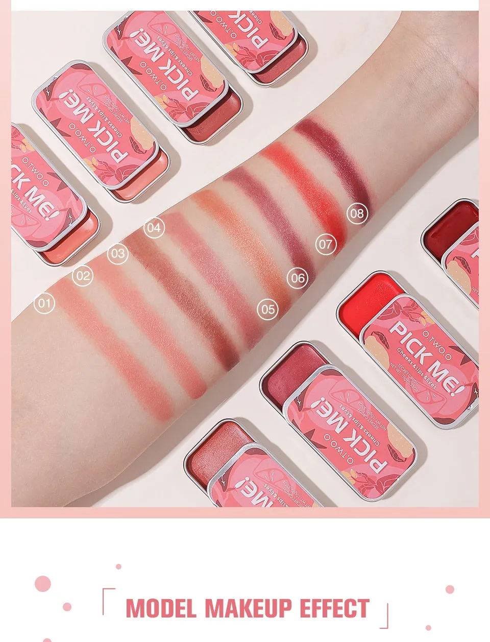 VenusFox O.TWO.O Newest 3 In 1 Blush Eyeshaodow Lipstick Multifuntion Makeup Cream Make Up Peach Face Blusher Contouring Palette